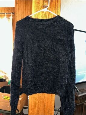Nasty Gal Black Fuzzy Crewneck Sweater